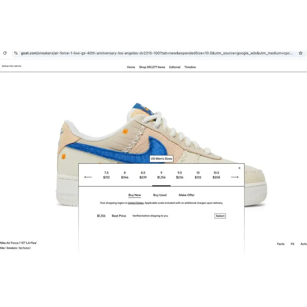 New Nike Women's Air Force 1 Low '07 Limited Edition LA Flea